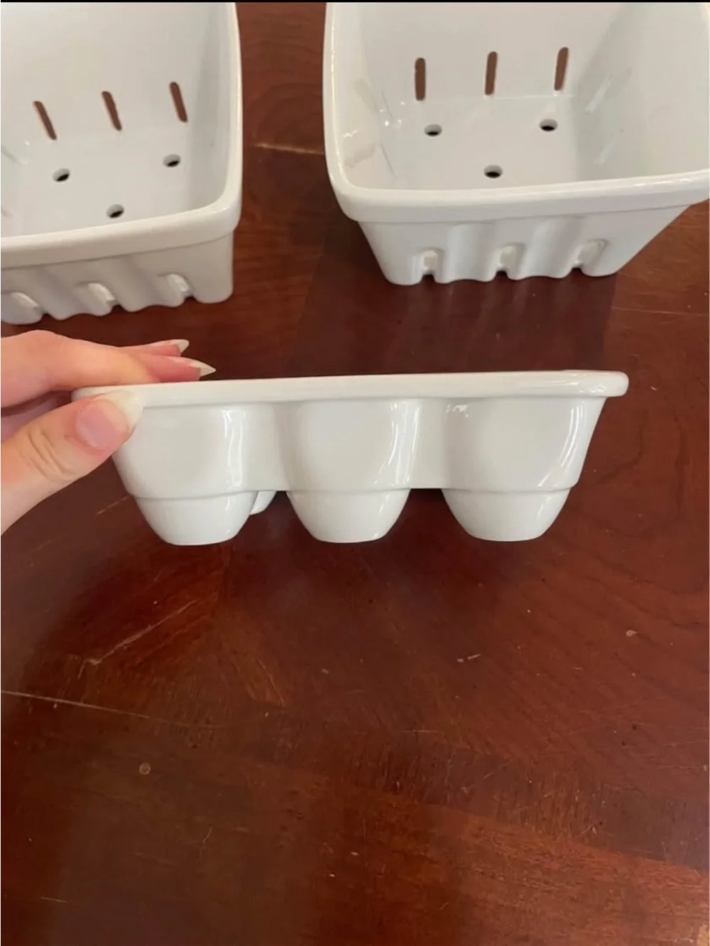 Crate&Barrel White Ceramic Berry Bowls and Egg Tray Set